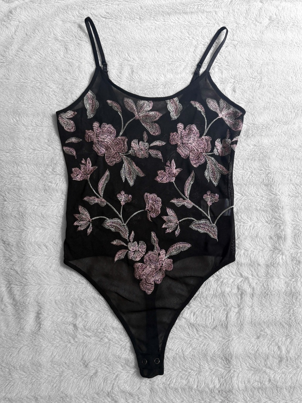 NWOT Express Mesh Bodysuit Size Small Floral Embroidery | Whimsy Goth Festival